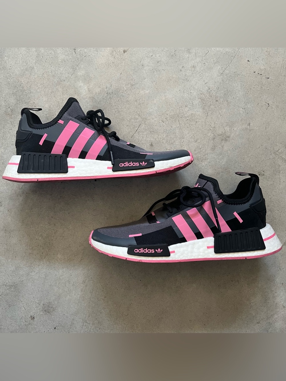 adidas Black and Pink NMD R1 Sneakers